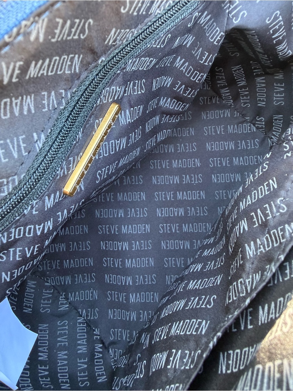 Steve Madden Denim Patch Blexi Crossbody - stitched patchwork denim panels - Picture 8 of 10